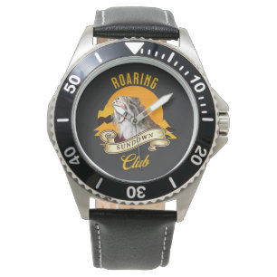 Sabeltandtijger Retro Zonsondergang Avonturenclub Horloge