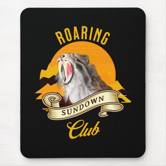 Sabeltandtijger Retro Zonsondergang Avonturenclub Muismat (Voorkant)