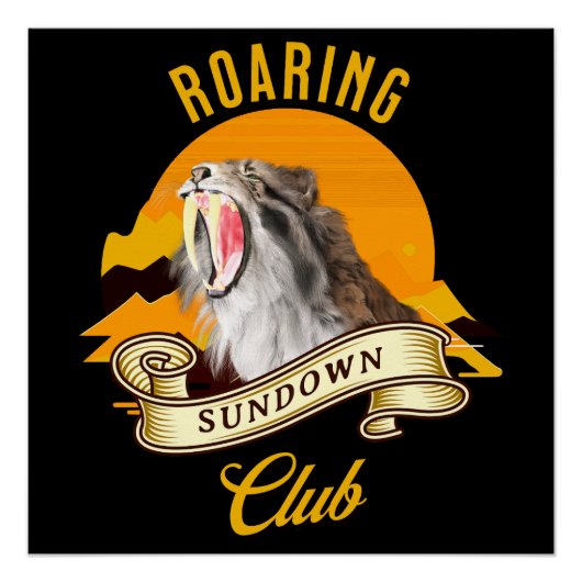 Sabeltandtijger Retro Zonsondergang Avonturenclub Perfect Poster (Voorkant)