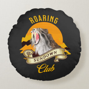 Sabeltandtijger Retro Zonsondergang Avonturenclub Rond Kussen