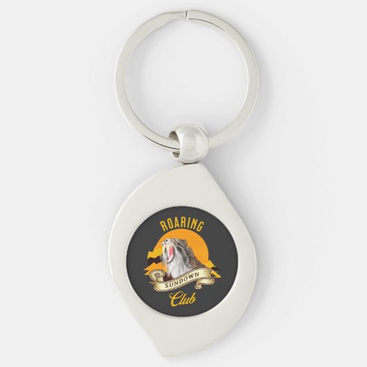 Sabeltandtijger Retro Zonsondergang Avonturenclub Sleutelhanger (Voorkant)