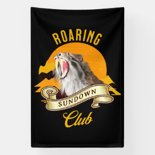 Sabeltandtijger Retro Zonsondergang Avonturenclub Spandoek