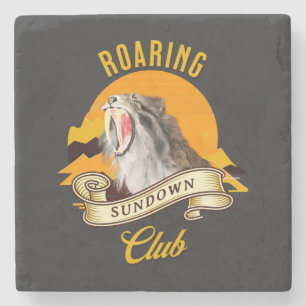 Sabeltandtijger Retro Zonsondergang Avonturenclub Stenen Onderzetter