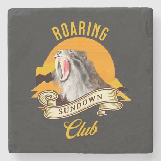 Sabeltandtijger Retro Zonsondergang Avonturenclub Stenen Onderzetter (Voorkant)