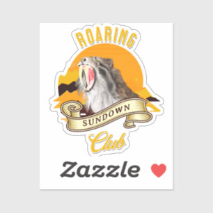 Sabeltandtijger Retro Zonsondergang Avonturenclub Sticker