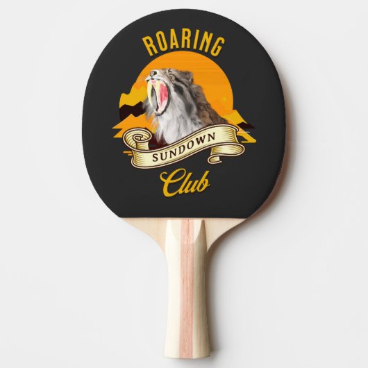 Sabeltandtijger Retro Zonsondergang Avonturenclub Tafeltennisbatje (Voorkant)