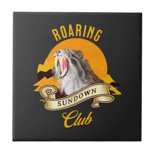 Sabeltandtijger Retro Zonsondergang Avonturenclub Tegeltje