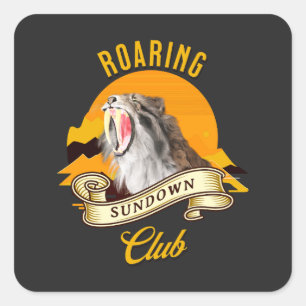 Sabeltandtijger Retro Zonsondergang Avonturenclub Vierkante Sticker