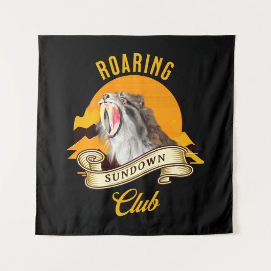 Sabeltandtijger Retro Zonsondergang Avonturenclub Wandkleed (Voorkant)