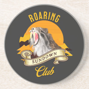 Sabeltandtijger Retro Zonsondergang Avonturenclub Zandsteen Onderzetter