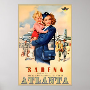 Sabena Airlines Atlanta Georgia Audrey Hepburn Nie Poster