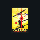 Sabena Art Deco Compass Canvas Afdruk<br><div class="desc">De  luchtreisposter voor nu overleden Belgische luchtvaartmaatschappij Sabena toont een propellervliegtuig dat boven de Londense towerbrug vliegt met een kompas en routekaart die allemaal in briljante kunstdecostijl worden uitgevoerd.</div>