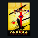 Sabena Art Deco Compass Poster<br><div class="desc">De luchtreisposter voor nu overleden Belgische luchtvaartmaatschappij Sabena toont een propellervliegtuig dat boven de Londense towerbrug vliegt met een kompas en routekaart die allemaal in briljante kunstdecostijl worden uitgevoerd.</div>