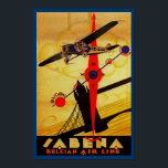Sabena Art Deco Compass Poster<br><div class="desc">De luchtreisposter voor nu overleden Belgische luchtvaartmaatschappij Sabena toont een propellervliegtuig dat boven de Londense towerbrug vliegt met een kompas en routekaart die allemaal in briljante kunstdecostijl worden uitgevoerd.</div>