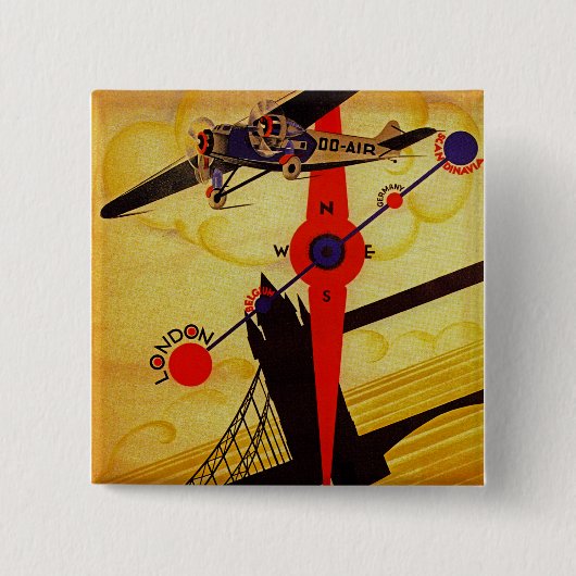 Sabena Art Deco Compass Vierkante Button 5,1 Cm (Voorkant)