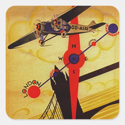 Sabena Art Deco Compass Vierkante Sticker (Voorkant)