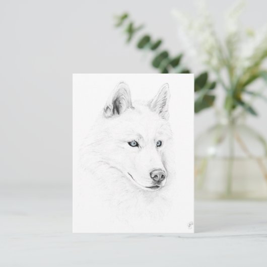 Saber A Siberian Husky Drawing Art Blue Eyes Briefkaart (Staand voorkant)