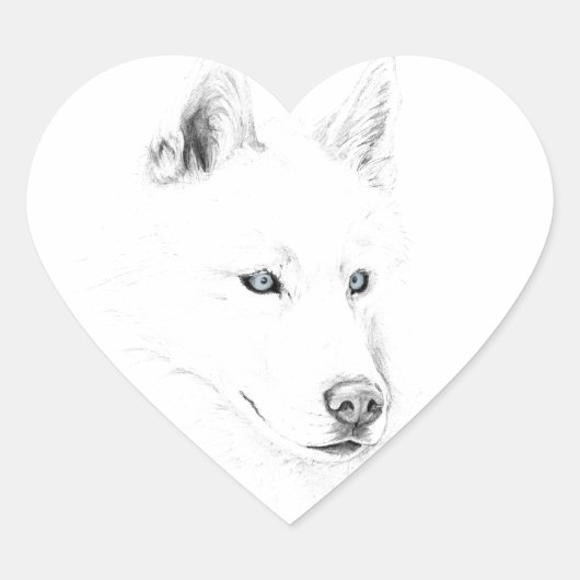 Saber A Siberian Husky Drawing Art Blue Eyes Hart Sticker (Voorkant)