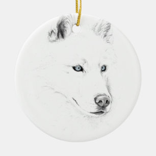 Saber A Siberian Husky Drawing Art Blue Eyes Keramisch Ornament