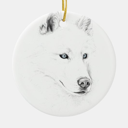 Saber A Siberian Husky Drawing Art Blue Eyes Keramisch Ornament (Voorkant)