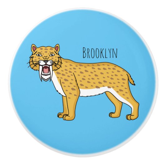 Saber-toothed tiger illustration keramische knop (Voorkant)
