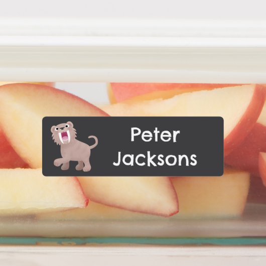 Saber Toothed Tiger Smilodon cartoon gepersonalise Labels (Aangebracht)
