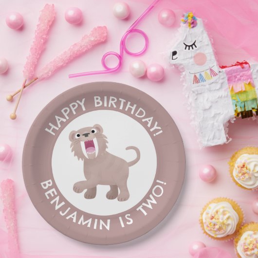 Saber Toothed Tiger Smilodon gepersonaliseerde ver Papieren Bordje (Feest)