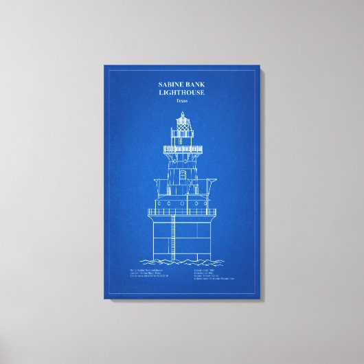 Sabine Bank Lighthouse - Texas – AD Canvas Afdruk (Voorkant)