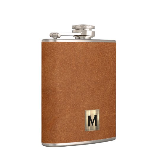 Sable Brown Leather Gold Monogram Heupfles (Rechts)