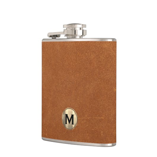 Sable Brown Leather Gold Monogram Heupfles (Links)