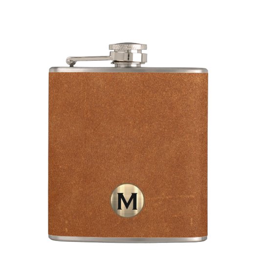 Sable Brown Leather Gold Monogram Heupfles (Voorkant)