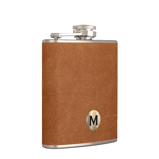 Sable Brown Leather Gold Monogram Heupfles (Rechts)