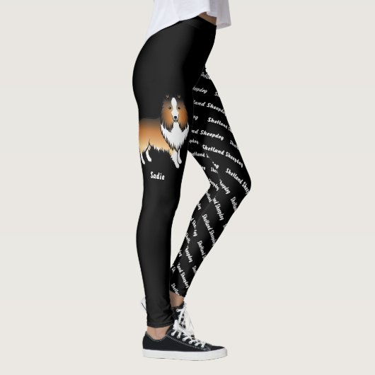 Sable Cartoon Sheltie & Hond Naam en Ras Leggings (Rechts)
