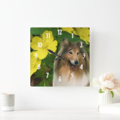 Sable Collie Dog Art Vierkante Klok (Huis)