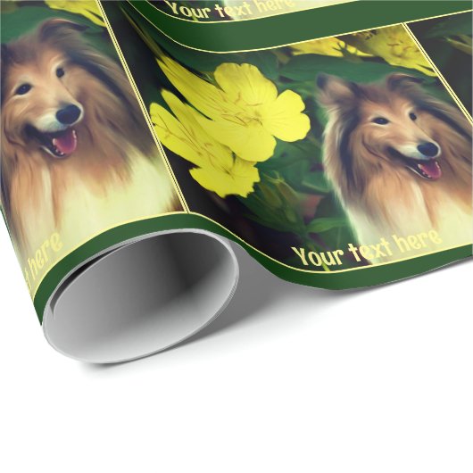 Sable Collie en gele bloemen gepersonaliseerd Cadeaupapier (Rol Hoek)