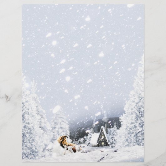 Sable Collie & Lambs, Snowy Kerstmis - Stationery (Voorkant)