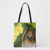 Sable Collie Yellow Primrose Dog Art Tote Bag (Voorkant)