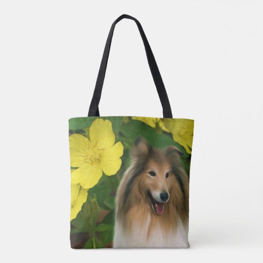 Sable Collie Yellow Primrose Dog Art Tote Bag (Achterkant)