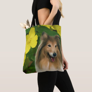 Sable Collie Yellow Primrose Dog Art Tote Bag