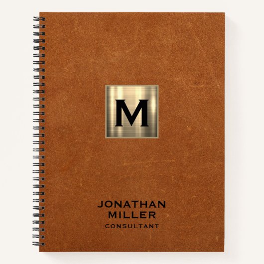 Sable Leather Gold Monogram Notitieboek (Voorkant)