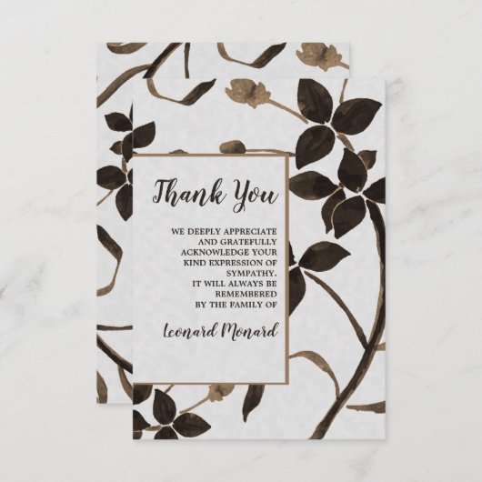 Sable Leaves Funeral Bedankt kaarten (Voorkant / Achterkant)