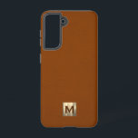 Sable Luxury Gold Monogram Samsung Galaxy Hoesje<br><div class="desc">Eenvoudige luxe monogrammed-telefoonbehuizing is voorzien van een modern design met geborsteld metalen monogram embleem op sable suede look textured background.</div>