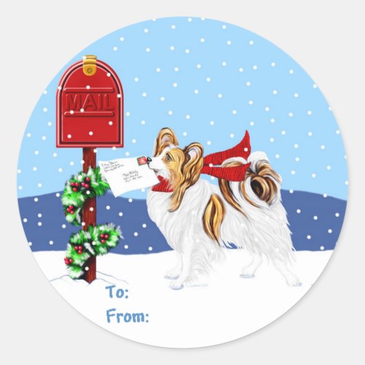 Sable Papillon Christmas Mail Ronde Sticker (Voorkant)