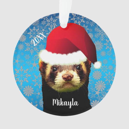 Sable Pet Ferret in Santa Hat Ornament (voorkant)