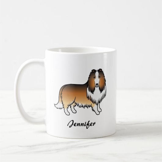 Sable Rough Collie Cute Cartoon Dog & Name Koffiemok (Links)