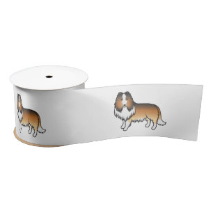 Sable Rough Collie Cute Cartoon Dog Satijnen Lint