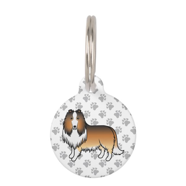 Sable Rough Collie-hond met poten en huisdierinfor Huisdierpenning (Voorkant)