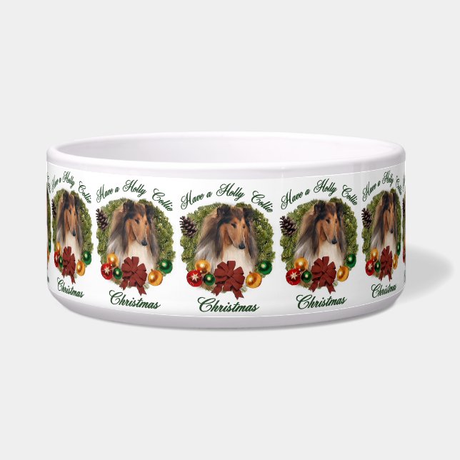 Sable Rough Collie Kerstmis Dog Bowl Voerbakje (Voorkant)