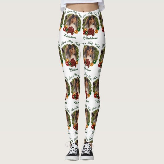 Sable Rough Collie Kerstmis Leggings (Voorkant)
