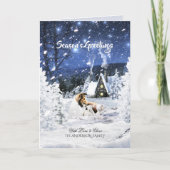 Sable Rough Collie & Lambs Snowy Kerstnacht - Feestdagen Kaart (Voorkant)